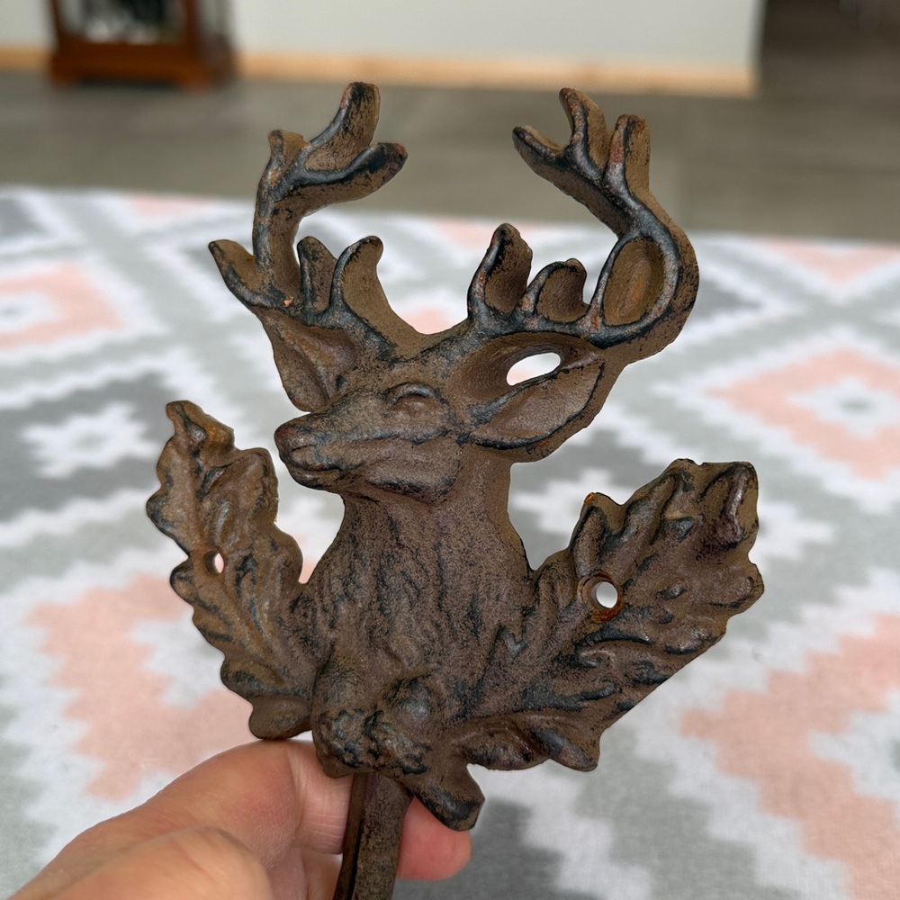 Rust Brown Cast Iron Deer Wall Hook - Rustic Home Wall Decor - Picture 2 of 6